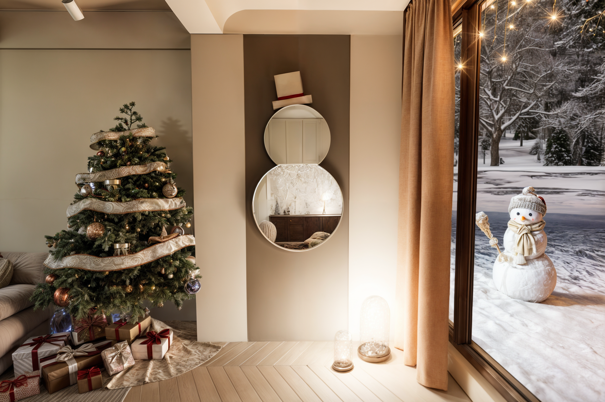 Mirrors are versatile pieces that can be transformed with a touch of creativity, becoming standout elements in your Christmas decor