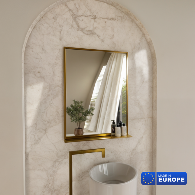 Gold Window - Mirror with Shelf for Bathroom