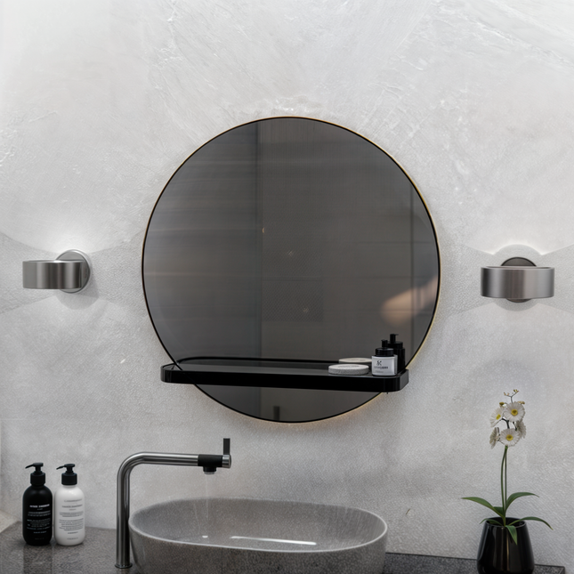 Circle of Kanji - Round wall mirror with shelf